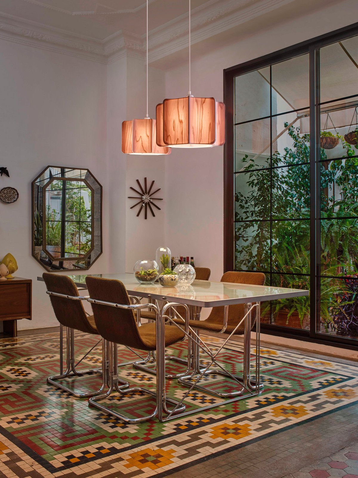 dining area-of-a-residence-illuminated-with-two-pale-rose-wood-veneer-lamps